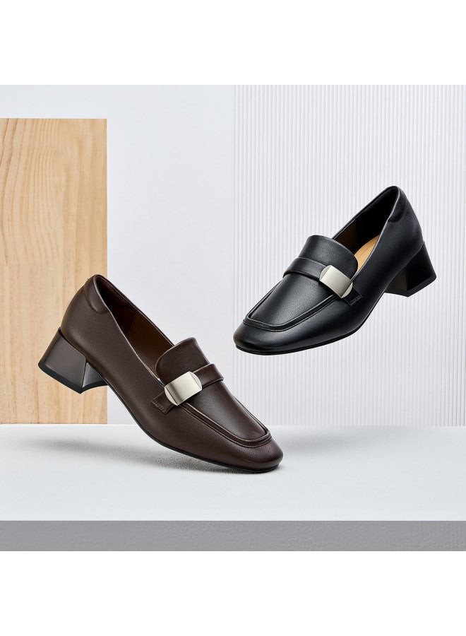 AOKANG Temperament Loafers, Autumn Retro Minimalist Metal Buckle Commuting Breathable Soft Leather Shoes For Women - Image 4