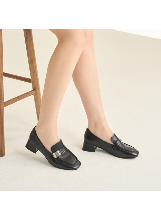 AOKANG Temperament Loafers, Autumn Retro Minimalist Metal Buckle Commuting Breathable Soft Leather Shoes For Women - Image 2