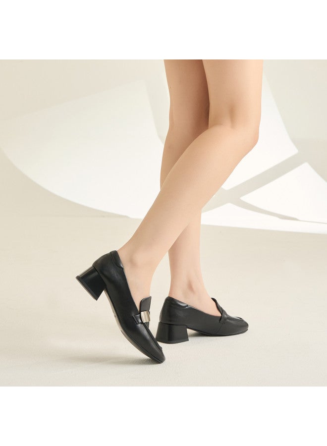 AOKANG Temperament Loafers, Autumn Retro Minimalist Metal Buckle Commuting Breathable Soft Leather Shoes For Women - Image 3