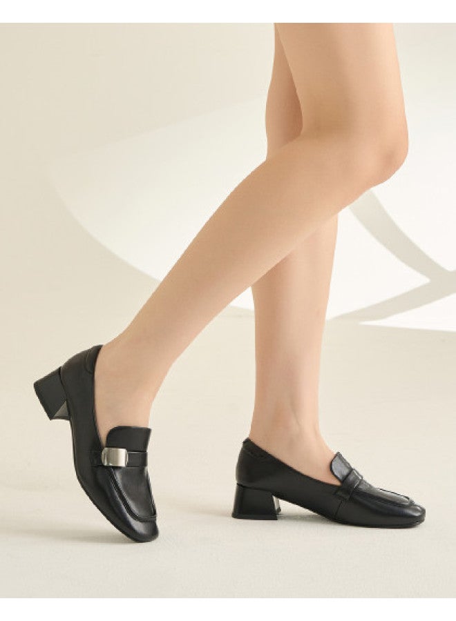 AOKANG Temperament Loafers, Autumn Retro Minimalist Metal Buckle Commuting Breathable Soft Leather Shoes For Women - Image 1