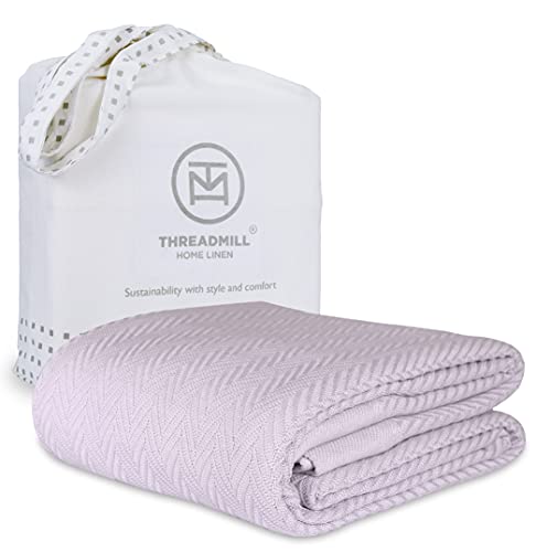 Threadmill Luxury Cotton Blankets for Queen Size Bed  AllSeason 100 Cotton Queen Size Blanket  Herringbone Cozy Soft Breathable Fall Thermal Blanket fits Full Size Bed 90x92  Lilac