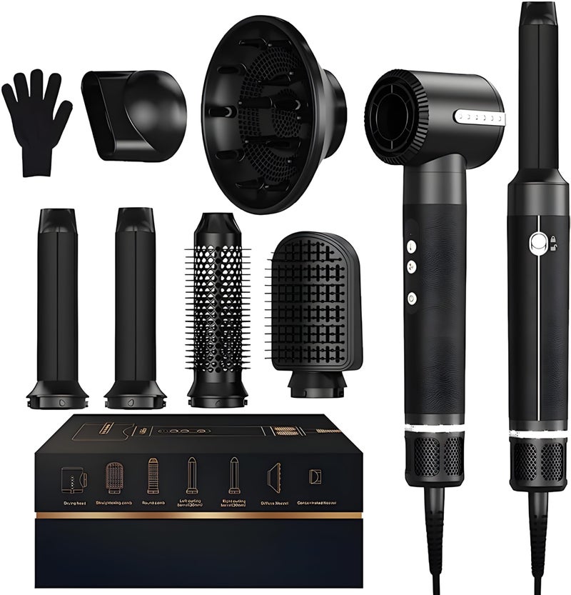 JINYAWA 7 in 1 Hair Dryer Brush,110000 RPM High Speed Blow Dryer Wrap System,Detachable Hair Styling Tools - Ionic Hair Dryer with Diffuser, Air Curling Iron,Curling Brush,Hair Straightener Brush - Image 1