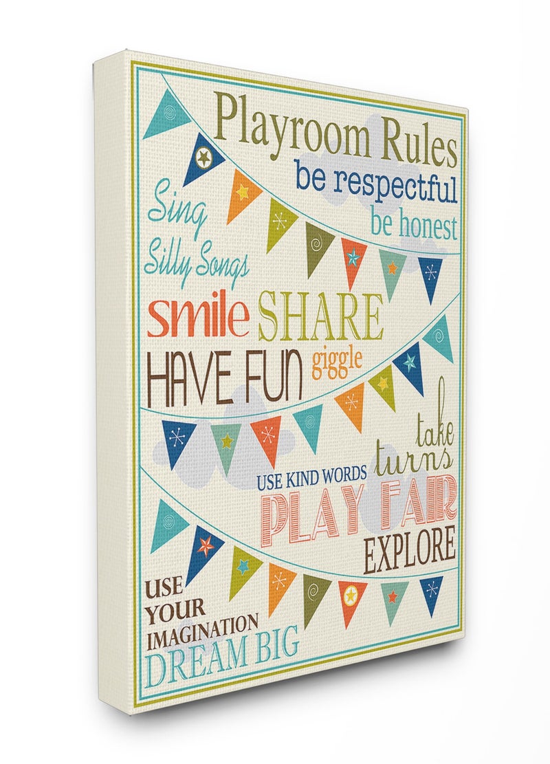 The Kids Room by Stupell Playroom Rules with Pennants in Blue 24x30