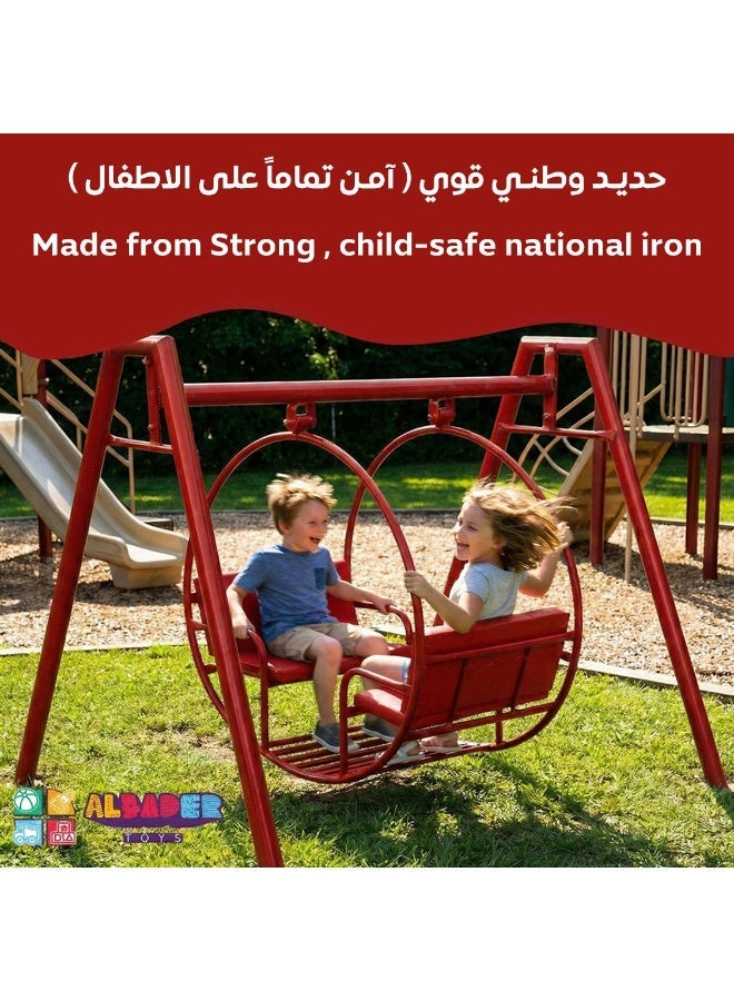 ALBADER 1 Meter Swing Heavy Duty Outdoor Garden Swing Set Steel Frame Backyard Playground Equipment 140x120x130cm Kids Outdoor Swing Set Durable Family Garden Play Equipment Compact Metal Swing Safe Outdoor Play, Red - Image 3