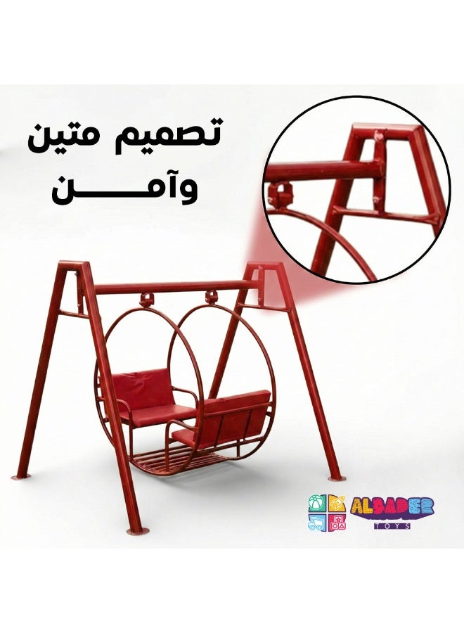 ALBADER 1 Meter Swing Heavy Duty Outdoor Garden Swing Set Steel Frame Backyard Playground Equipment 140x120x130cm Kids Outdoor Swing Set Durable Family Garden Play Equipment Compact Metal Swing Safe Outdoor Play, Red - Image 5