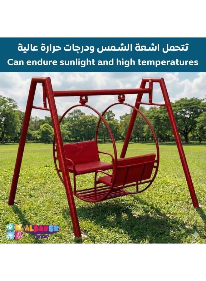 ALBADER 1 Meter Swing Heavy Duty Outdoor Garden Swing Set Steel Frame Backyard Playground Equipment 140x120x130cm Kids Outdoor Swing Set Durable Family Garden Play Equipment Compact Metal Swing Safe Outdoor Play, Red - Image 2