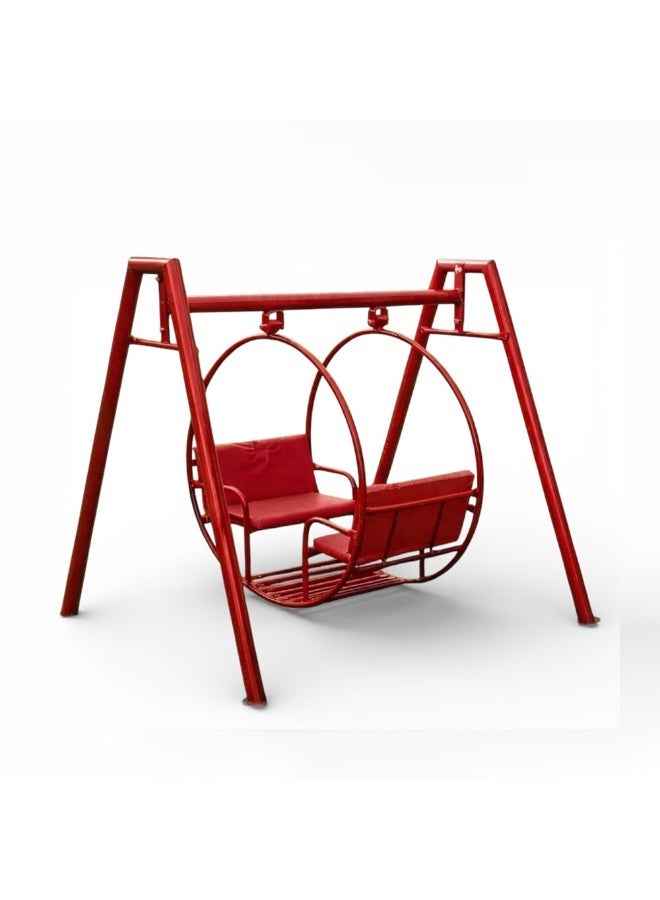 ALBADER 1 Meter Swing Heavy Duty Outdoor Garden Swing Set Steel Frame Backyard Playground Equipment 140x120x130cm Kids Outdoor Swing Set Durable Family Garden Play Equipment Compact Metal Swing Safe Outdoor Play, Red - Image 1
