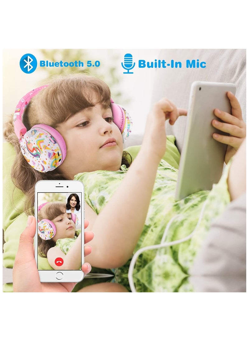 GUDOO Wireless Headphones for Kids, Headphones for Girls, Childrens Bluetooth Headphones with Microphone, Adjustable Toddler Headphone Over Ear for Age 2+, Compatible with iPad/Fire Tablet  - Image 2