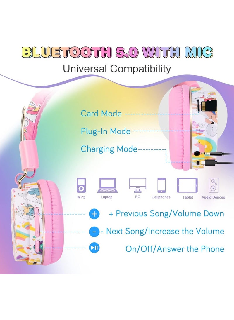 GUDOO Wireless Headphones for Kids, Headphones for Girls, Childrens Bluetooth Headphones with Microphone, Adjustable Toddler Headphone Over Ear for Age 2+, Compatible with iPad/Fire Tablet  - Image 4