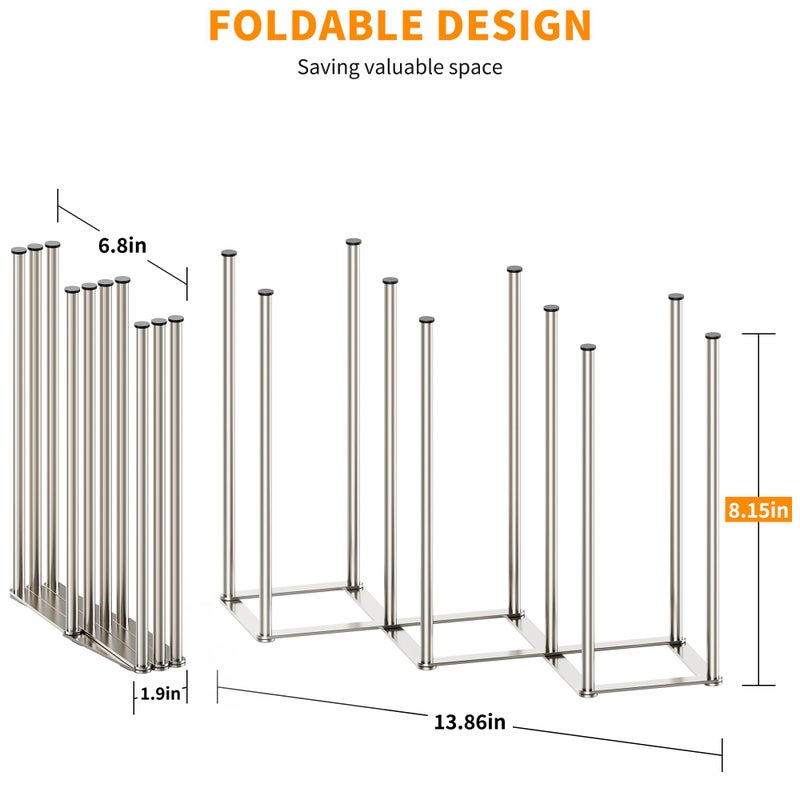 PLUVON Foldable Baby Bottle Drying Rack-10 Poles Water Bottle Organizer for Cups,Travel Mugs,Silicone Bags- Collapsible Stainless Steel Bottle Rack Dryer (Silver) - Image 2