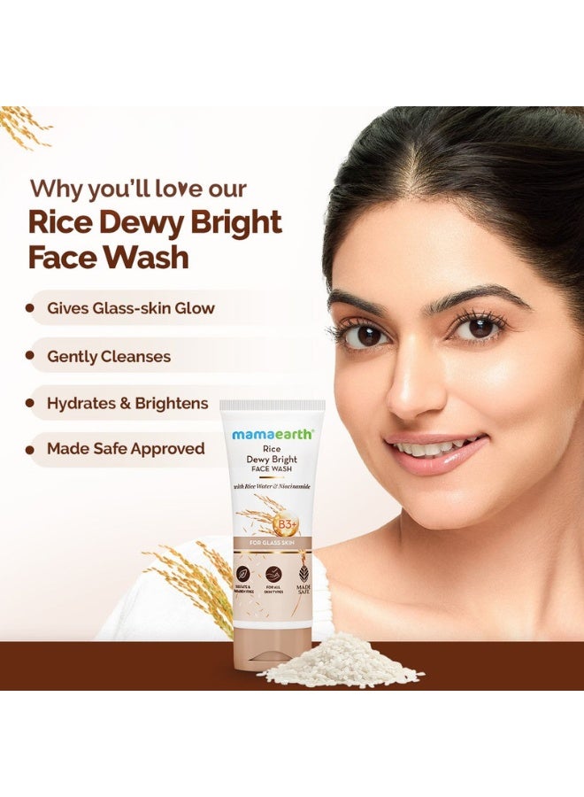 Mamaearth Rice Dewy Bright Face Wash With Rice Water & Niacinamide for Korean Glass Skin Glow – Hydrates, Brightens & Evens Skin Tone | Reduces Dark Spots & Dullness, Boosts Radiance, All Skin, 100ml - Image 3