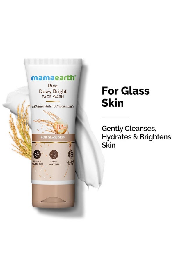 Mamaearth Rice Dewy Bright Face Wash With Rice Water Niacinamide For Korean Glass Skin Glow Hydrates Brightens Evens Skin Tone Reduces Dark Spots Dullness Boosts Radiance All Skin 100Ml