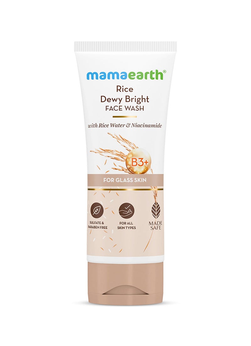 Mamaearth Rice Dewy Bright Face Wash With Rice Water & Niacinamide for Korean Glass Skin Glow – Hydrates, Brightens & Evens Skin Tone | Reduces Dark Spots & Dullness, Boosts Radiance, All Skin, 100ml - Image 1