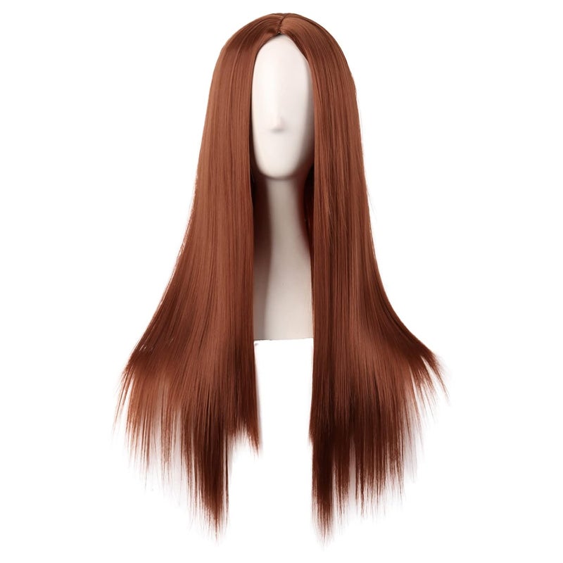MapofBeauty MapofBeauty 28 Inch70 cm Women Special Long Straight Part Bangs Synthetic Wig Ginger Orange