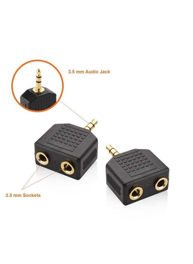3.5mm Headphone Y Splitter (Pack of 2)| 1 Male to 2 Female Audio Jacks | Allows Two People to Listen to 1 Sound Source | Ideal for All Media Players & Other Audio Devices with 3.5 mm Port