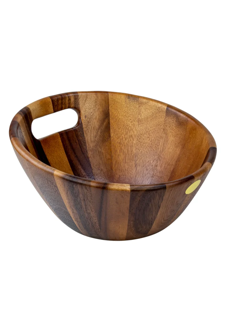 بيلي Wooden Slant Lip 29cm Wooden Bowl with Cut Out handle, Acacia wood