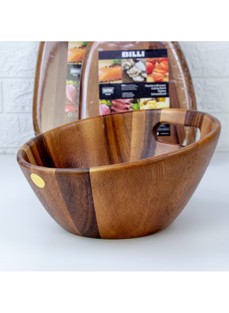 BILLI Wooden Slant Lip 29cm Wooden Bowl with Cut Out handle, Acacia wood - Image 4
