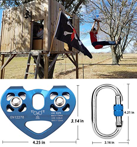 Youngneer Climbing Zip Line Pulley 30KN Double Tandem Speed Dual Trolley with 25kN Carabiner for 1/4 5/16 3/8 1/2 Cable for Zipline Climbing Rescue Pulley - Image 4