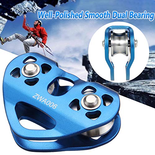 Youngneer Climbing Zip Line Pulley 30KN Double Tandem Speed Dual Trolley with 25kN Carabiner for 1/4 5/16 3/8 1/2 Cable for Zipline Climbing Rescue Pulley - Image 2