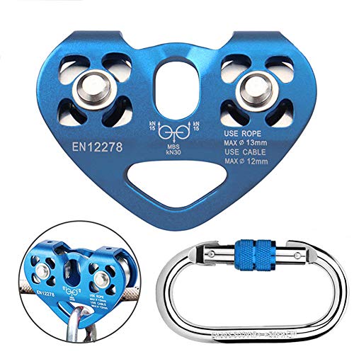 Youngneer Climbing Zip Line Pulley 30KN Double Tandem Speed Dual Trolley with 25kN Carabiner for 1/4 5/16 3/8 1/2 Cable for Zipline Climbing Rescue Pulley - Image 1