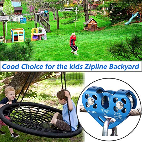 Youngneer Climbing Zip Line Pulley 30KN Double Tandem Speed Dual Trolley with 25kN Carabiner for 1/4 5/16 3/8 1/2 Cable for Zipline Climbing Rescue Pulley - Image 5