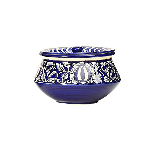 Caffeine Ceramic Handmade Blue Mughal Serving Handi with Lid 800 ml Stoneware (Set of 1) - Image 3
