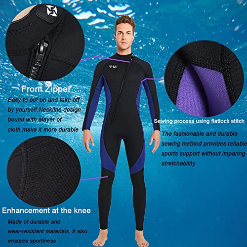 Skyone Wet Suits for Women Men Full Body 3MM Neoprene Wetsuit Diving Suit in Cold Water, Long Sleeves Front Zip Scuba Wetsuits One Piece Thermal Swimsuit for Surfing Snorkeling (3MM Men Blue, Medium) - Image 5