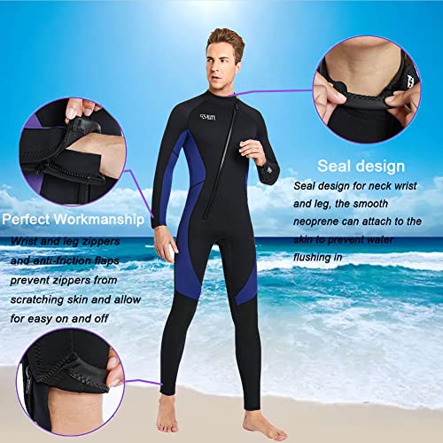 Skyone Wet Suits for Women Men Full Body 3MM Neoprene Wetsuit Diving Suit in Cold Water, Long Sleeves Front Zip Scuba Wetsuits One Piece Thermal Swimsuit for Surfing Snorkeling (3MM Men Blue, Medium) - Image 4