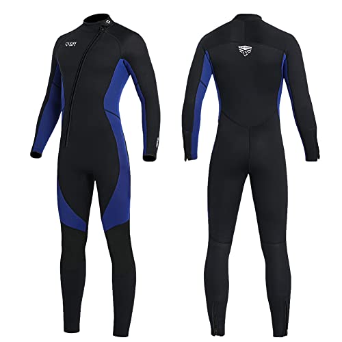 Skyone Wet Suits for Women Men Full Body 3MM Neoprene Wetsuit Diving Suit in Cold Water, Long Sleeves Front Zip Scuba Wetsuits One Piece Thermal Swimsuit for Surfing Snorkeling (3MM Men Blue, Medium) - Image 1