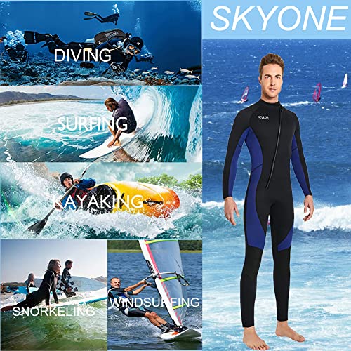 Skyone Wet Suits for Women Men Full Body 3MM Neoprene Wetsuit Diving Suit in Cold Water, Long Sleeves Front Zip Scuba Wetsuits One Piece Thermal Swimsuit for Surfing Snorkeling (3MM Men Blue, Medium) - Image 3