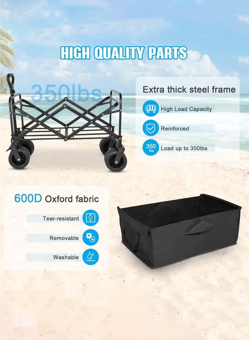 MOSH Heavy-Duty Large Folding Wagon Cart with 360° All-Terrain Big Wheels, 150 kg Capacity, Adjustable Handle, Aluminum Alloy Frame – Portable Utility Trolley for Beach, Camping, Shopping, and Outdoor Use - Image 4