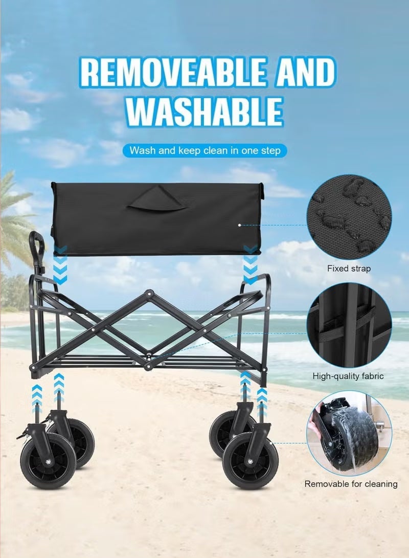 MOSH Heavy-Duty Large Folding Wagon Cart with 360° All-Terrain Big Wheels, 150 kg Capacity, Adjustable Handle, Aluminum Alloy Frame – Portable Utility Trolley for Beach, Camping, Shopping, and Outdoor Use - Image 5