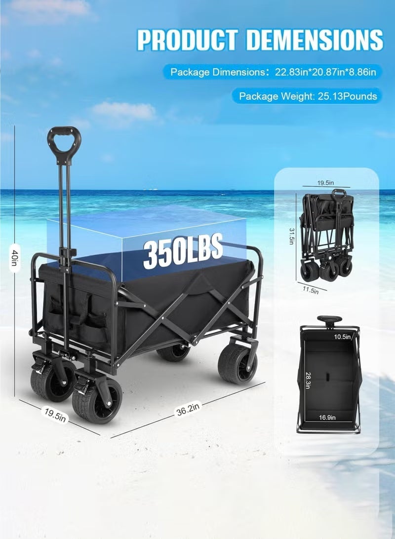 MOSH Heavy-Duty Large Folding Wagon Cart with 360° All-Terrain Big Wheels, 150 kg Capacity, Adjustable Handle, Aluminum Alloy Frame – Portable Utility Trolley for Beach, Camping, Shopping, and Outdoor Use - Image 2