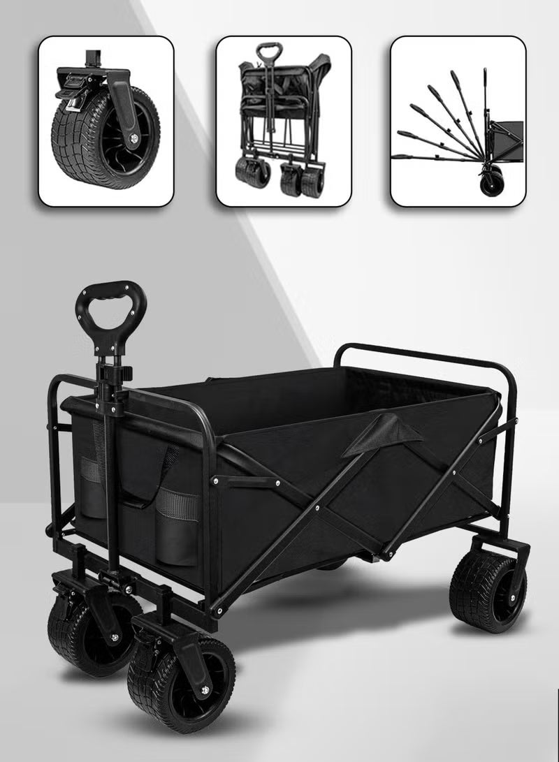 MOSH Heavy-Duty Large Folding Wagon Cart with 360° All-Terrain Big Wheels, 150 kg Capacity, Adjustable Handle, Aluminum Alloy Frame – Portable Utility Trolley for Beach, Camping, Shopping, and Outdoor Use - Image 1