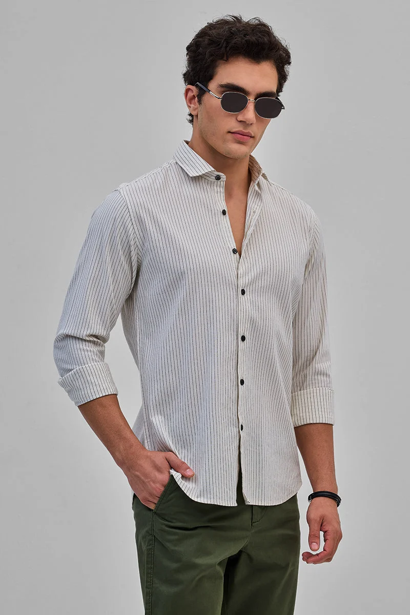 SNITCH Cream Slim Fit Stripes Shirt