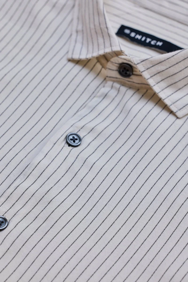 SNITCH Cream Slim Fit Stripes Shirt