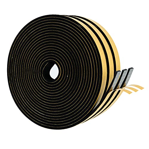 Dualplex High Density Foam Weather Stripping Door Seal Strip Insulation Tape Roll for Insulating Door Frame, Window, Air Conditioner | Self Adhesive Sealing Weatherstrip (Black, 1/2 in x 1/8 in x 50) - Image 1