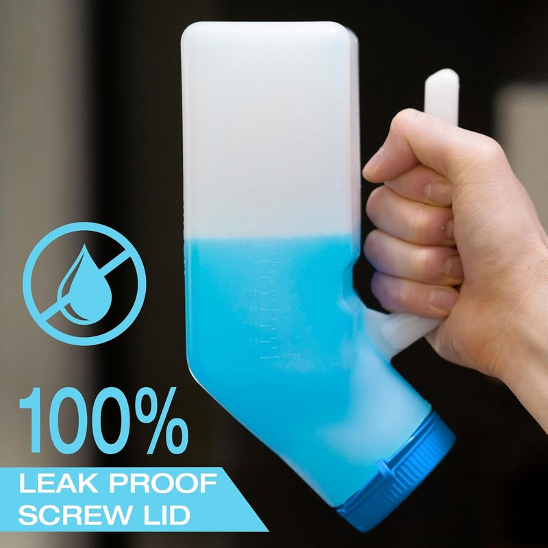 Tilcare Urinals for Men Glow in The Dark Lid by (3 Pack) - 32oz/1000mL Thick Plastic Mens Bedpan Bottle with Screw-on Lid - Spill Proof Urinary Chamber - Male Portable Travel Pee Bottles - Image 2