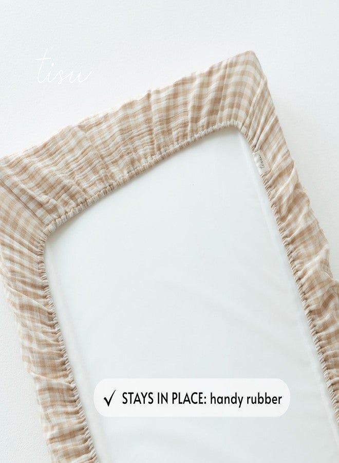 TISU Muslin Changing Pad Cover for Baby Girls Boys, Premium Soft Breathable Cotton in Gingham Pattern, Diaper Change Table Pad Cover (Beige Gingham) - Image 4