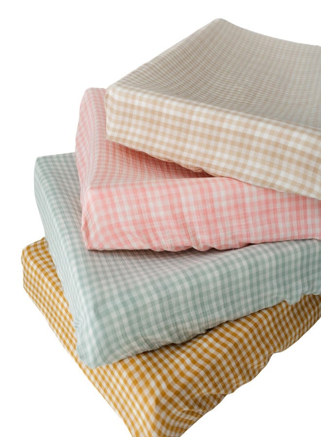 TISU Muslin Changing Pad Cover for Baby Girls Boys, Premium Soft Breathable Cotton in Gingham Pattern, Diaper Change Table Pad Cover (Beige Gingham) - Image 1
