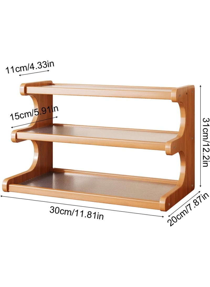 هومستر 3 طبقة كأس خشبية رف حامل كأس القهوة ، حامل كأس خشبية متدرجة عرض رايزر الوقوف رف كونتربوت تخزين التوابل للمطبخ ، قضبان القهوة ، الجرار ، التوابل - Image 2