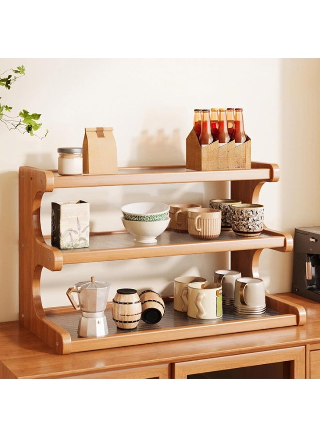 هومستر 3 طبقة كأس خشبية رف حامل كأس القهوة ، حامل كأس خشبية متدرجة عرض رايزر الوقوف رف كونتربوت تخزين التوابل للمطبخ ، قضبان القهوة ، الجرار ، التوابل - Image 1