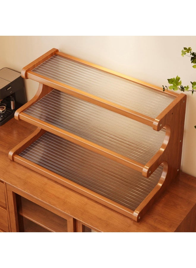 هومستر 3 طبقة كأس خشبية رف حامل كأس القهوة ، حامل كأس خشبية متدرجة عرض رايزر الوقوف رف كونتربوت تخزين التوابل للمطبخ ، قضبان القهوة ، الجرار ، التوابل - Image 3