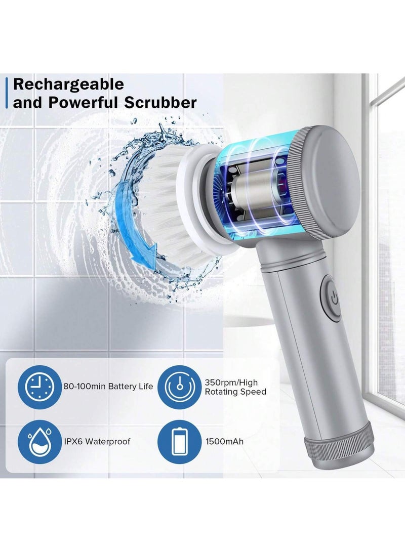 HOMESTAR Electric rotary scrubber - shower brush, bathroom electric scrubber, for cleaning bathtubs, floors, tiles, Windows, sinks, kitchen cleaning, with 6 electric cleaning brush heads - Image 2