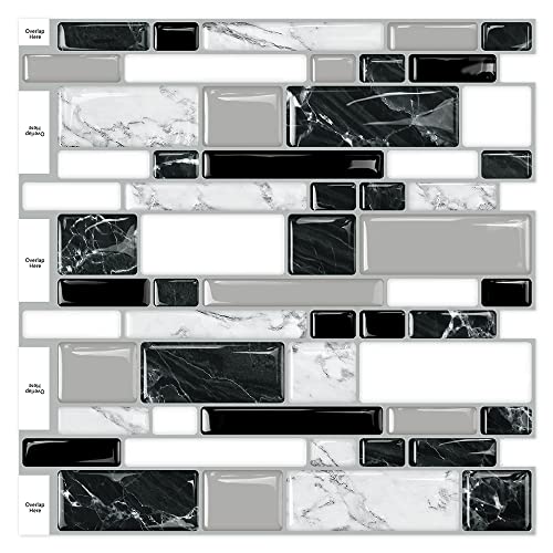 Ist Momoreo 10-Sheet Peel and Stick Backsplash Tiles 12"x12" Self-Adhesive Tile Sticker for Kitchen Bathroom, White Black Marble - Image 1