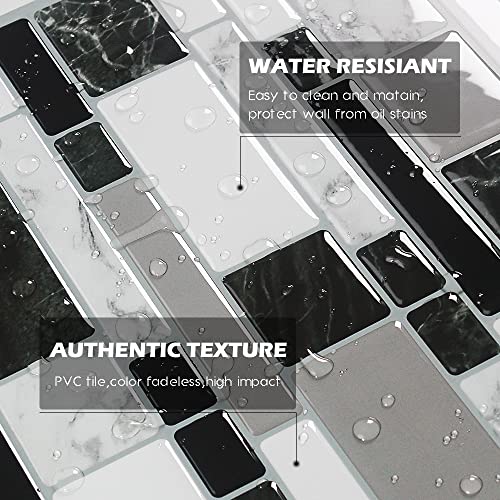 Ist Momoreo 10-Sheet Peel and Stick Backsplash Tiles 12"x12" Self-Adhesive Tile Sticker for Kitchen Bathroom, White Black Marble - Image 2