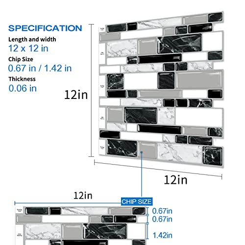 Ist Momoreo 10-Sheet Peel and Stick Backsplash Tiles 12"x12" Self-Adhesive Tile Sticker for Kitchen Bathroom, White Black Marble - Image 5