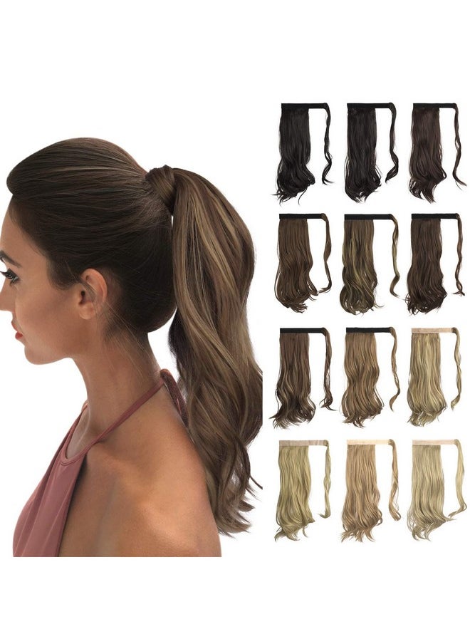 SOFEIYAN Curly Ponytail Extension 15 Inch Heat Resistant Synthetic Natural Wavy Hairpiece Wrap Around Pony Tail Hair Extensions For White Black Women Hair Piece Brown Highlighted Light Blonde  - Image 2