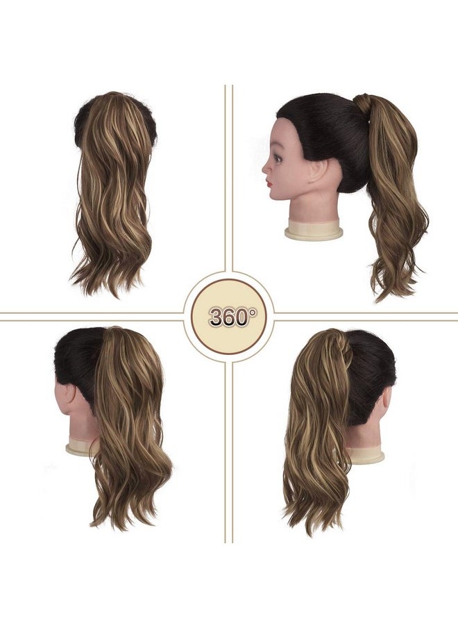SOFEIYAN Curly Ponytail Extension 15 Inch Heat Resistant Synthetic Natural Wavy Hairpiece Wrap Around Pony Tail Hair Extensions For White Black Women Hair Piece Brown Highlighted Light Blonde  - Image 5