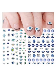 SYOSI Evil Eye Nail Art Stickers Decals 7 Sheets Self Adhesive Blue Eye Hand Eye of Cartoon Charms Design Manicure Tips Nail Decoration for Women Girls Gift  - Image 1